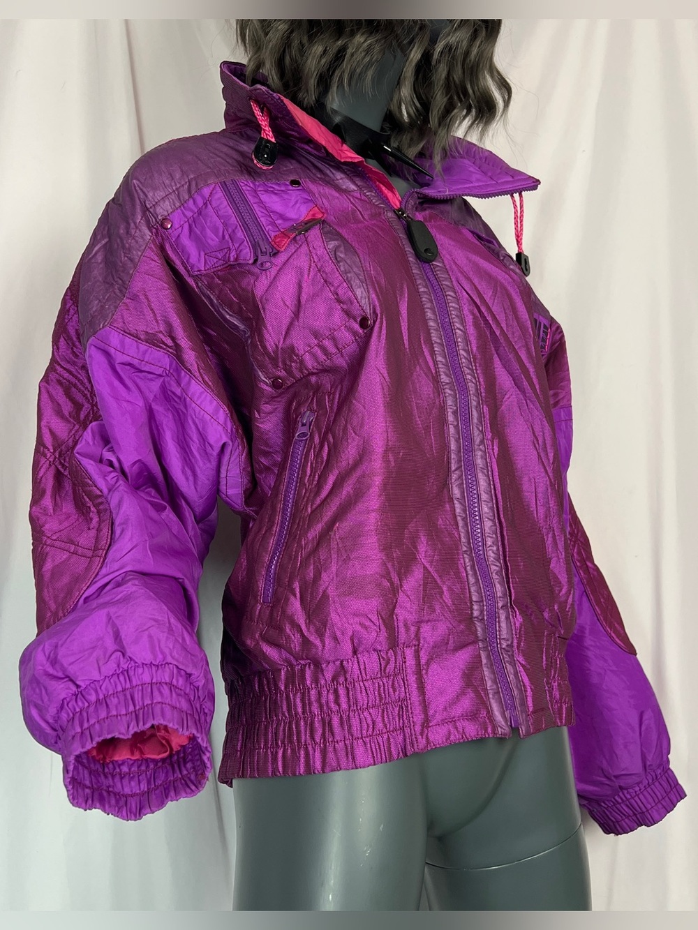 Vintage 80s Kaelin Solar Retro Chameleon Magenta / Pink Bomber Ski Jacket